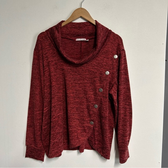 Notations Women's 1X Pullover Cowl Neck Sweater Red Black Buttons Coquette Artsy - Picture 5 of 14